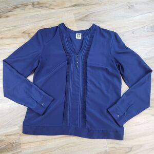 🐞Anne Klein Blue Vneck Multimedia Long Sleeve Top Medium